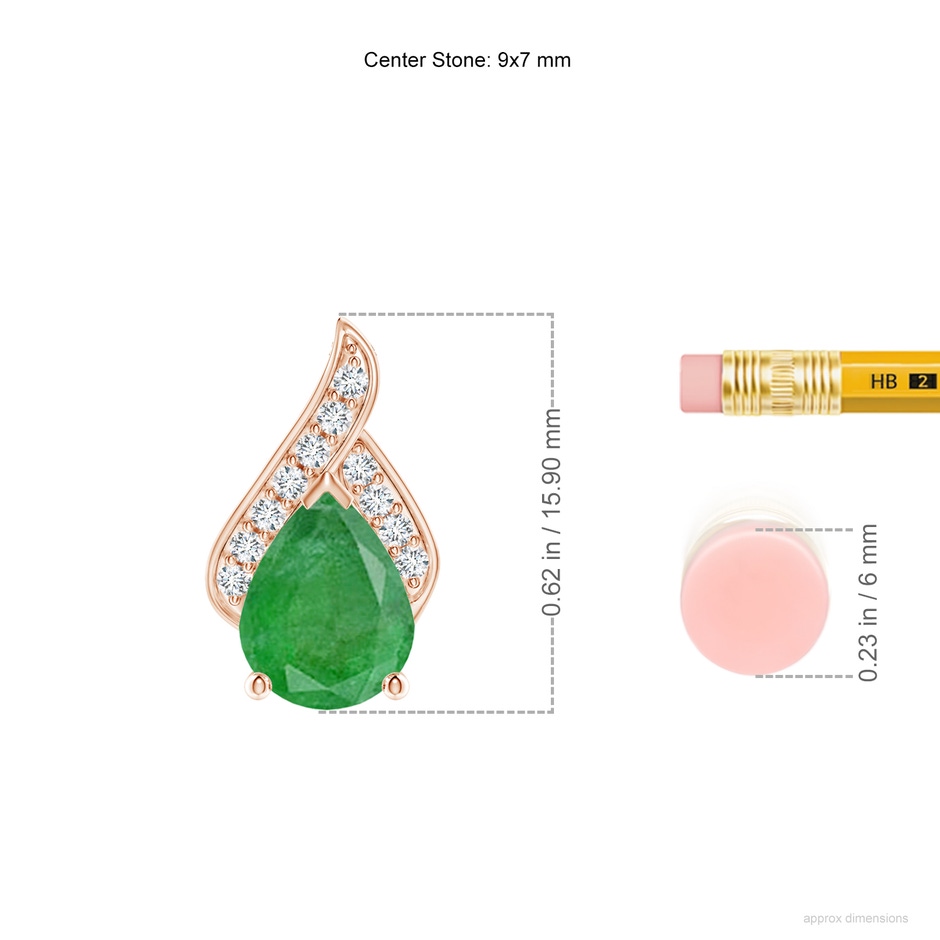 9x7mm A Solitaire Pear-Shaped Emerald Flame Pendant in Rose Gold ruler
