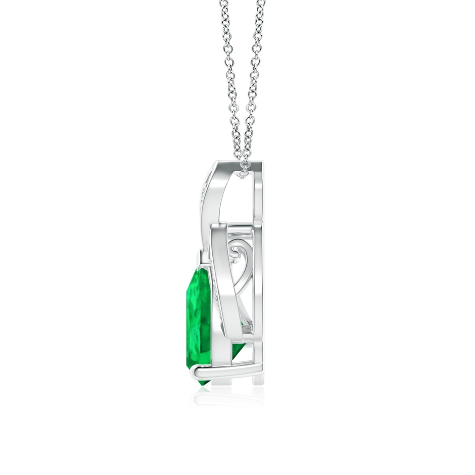 9x7mm AAA Solitaire Pear-Shaped Emerald Flame Pendant in White Gold side 199