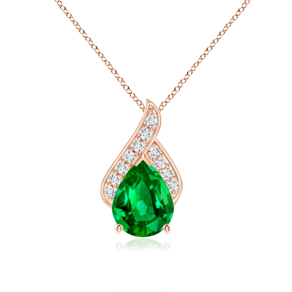 9x7mm AAAA Solitaire Pear-Shaped Emerald Flame Pendant in Rose Gold 