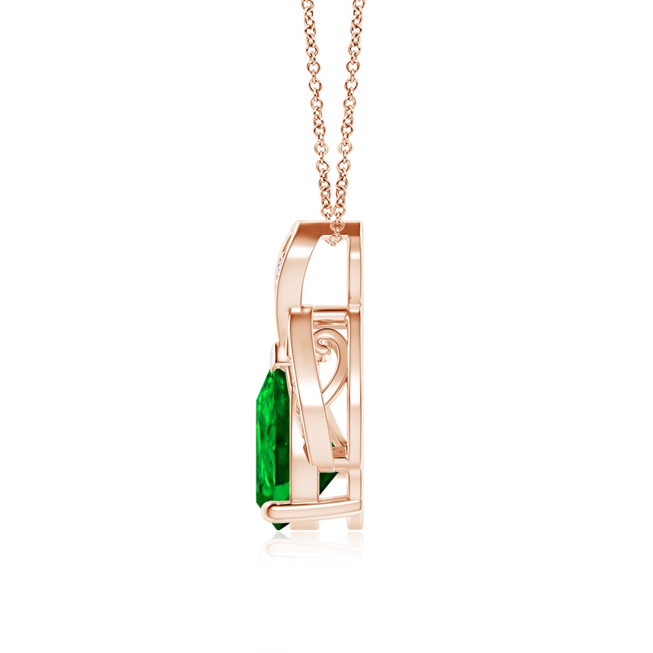 9x7mm AAAA Solitaire Pear-Shaped Emerald Flame Pendant in Rose Gold side 199