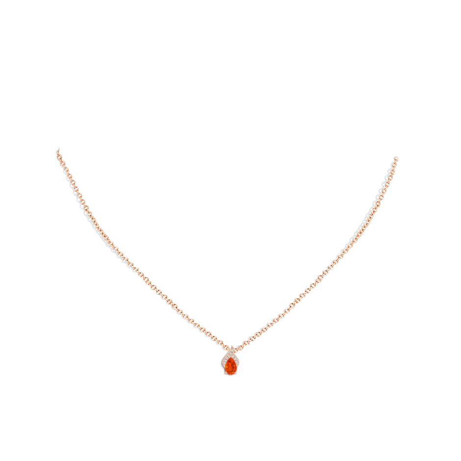 6x4mm AAA Solitaire Pear-Shaped Fire Opal Flame Pendant in Rose Gold body-neck