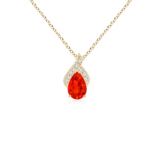 6x4mm AAAA Solitaire Pear-Shaped Fire Opal Flame Pendant in 9K Yellow Gold