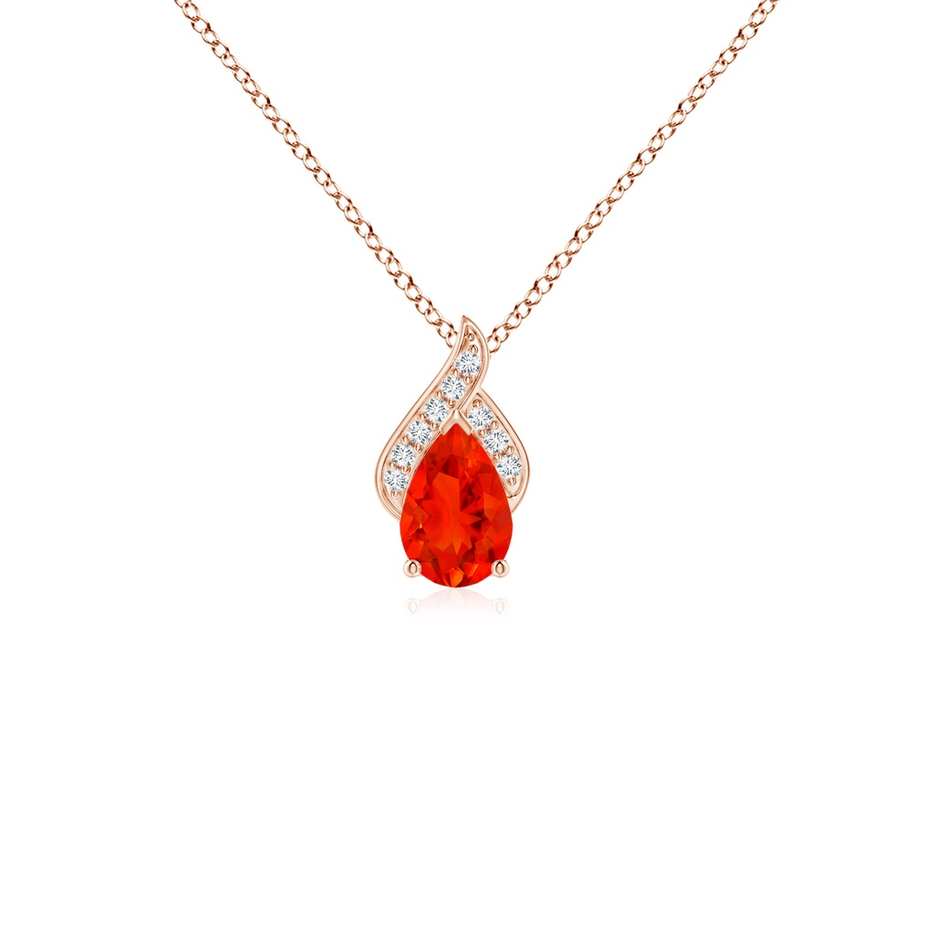 6x4mm AAAA Solitaire Pear-Shaped Fire Opal Flame Pendant in Rose Gold