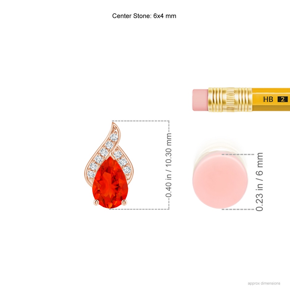6x4mm AAAA Solitaire Pear-Shaped Fire Opal Flame Pendant in Rose Gold ruler