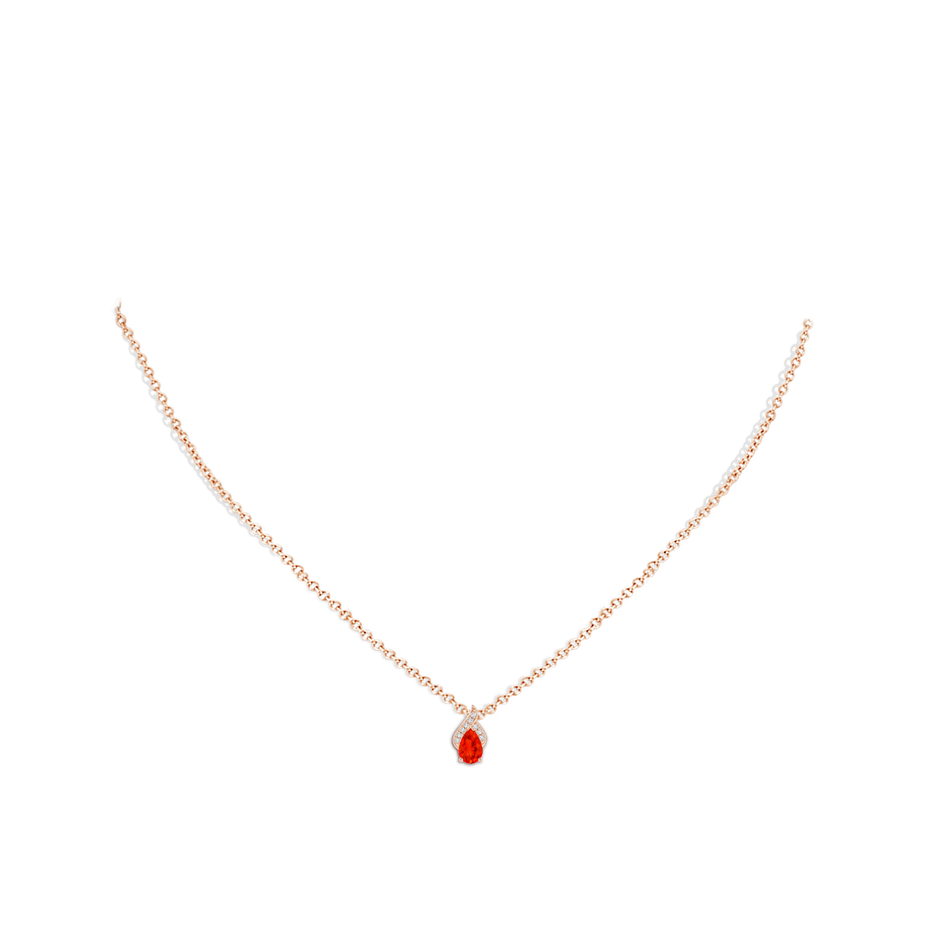 6x4mm AAAA Solitaire Pear-Shaped Fire Opal Flame Pendant in Rose Gold body-neck
