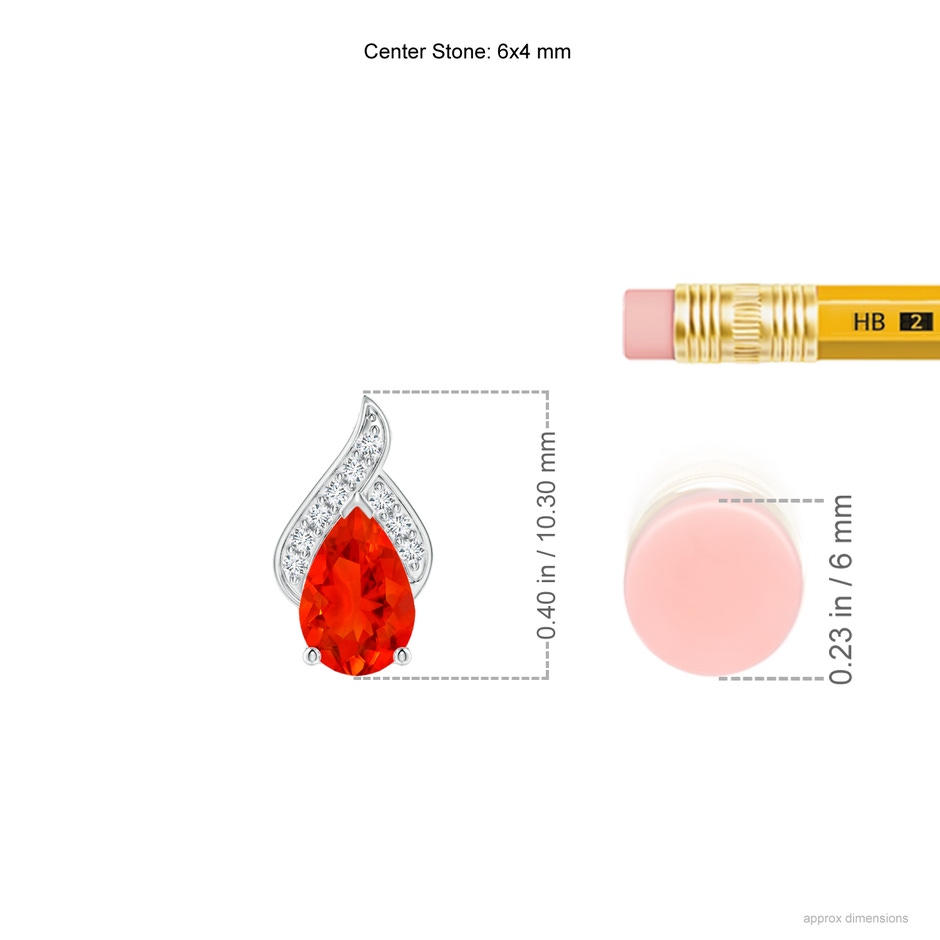 6x4mm AAAA Solitaire Pear-Shaped Fire Opal Flame Pendant in White Gold ruler