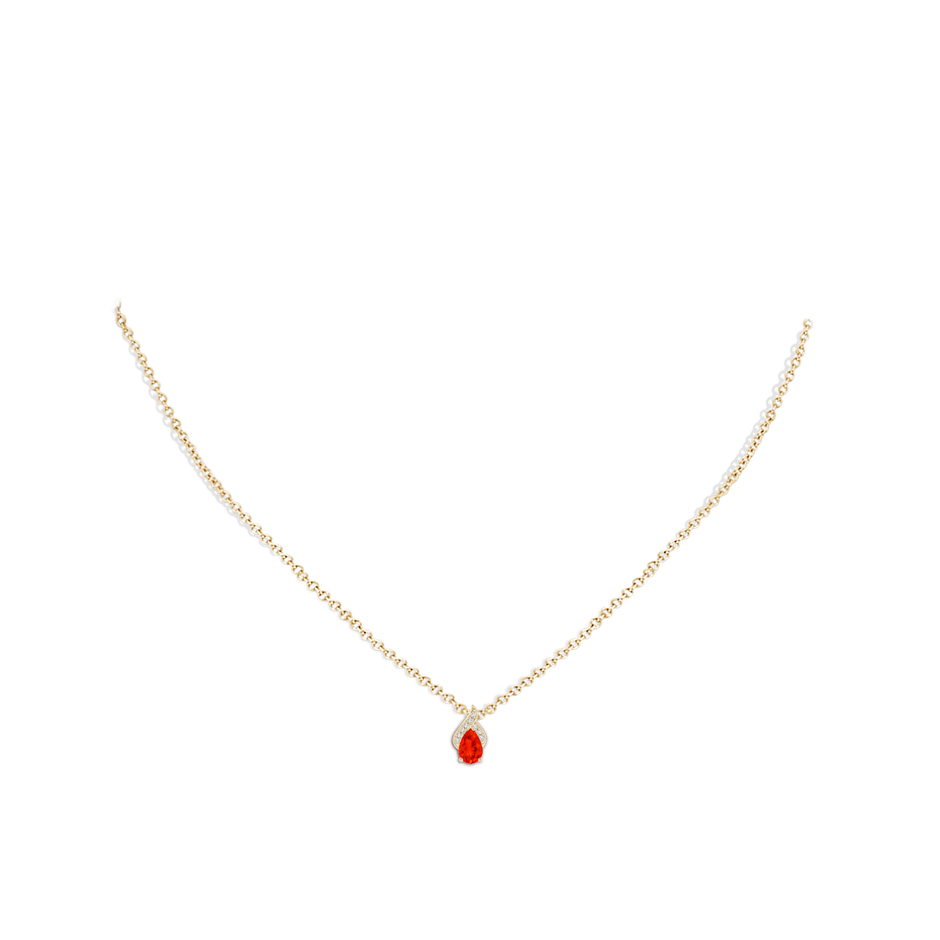 6x4mm AAAA Solitaire Pear-Shaped Fire Opal Flame Pendant in Yellow Gold body-neck
