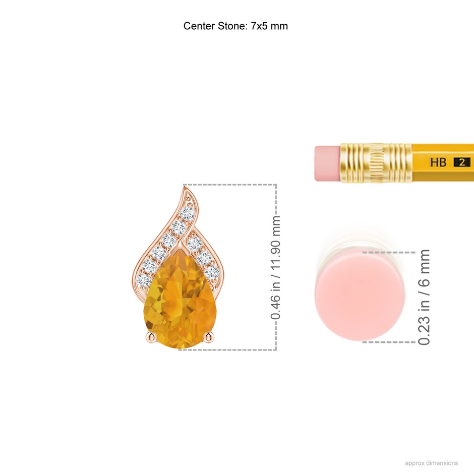 7x5mm A Solitaire Pear-Shaped Fire Opal Flame Pendant in Rose Gold ruler