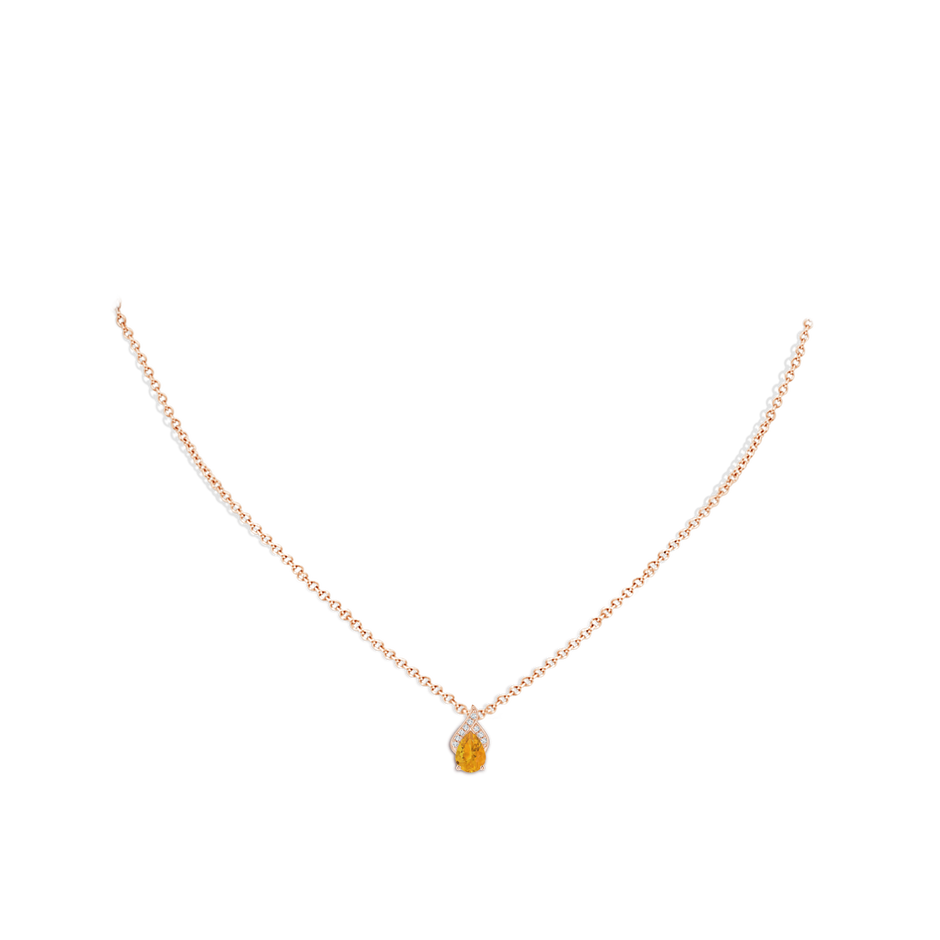 7x5mm A Solitaire Pear-Shaped Fire Opal Flame Pendant in Rose Gold body-neck