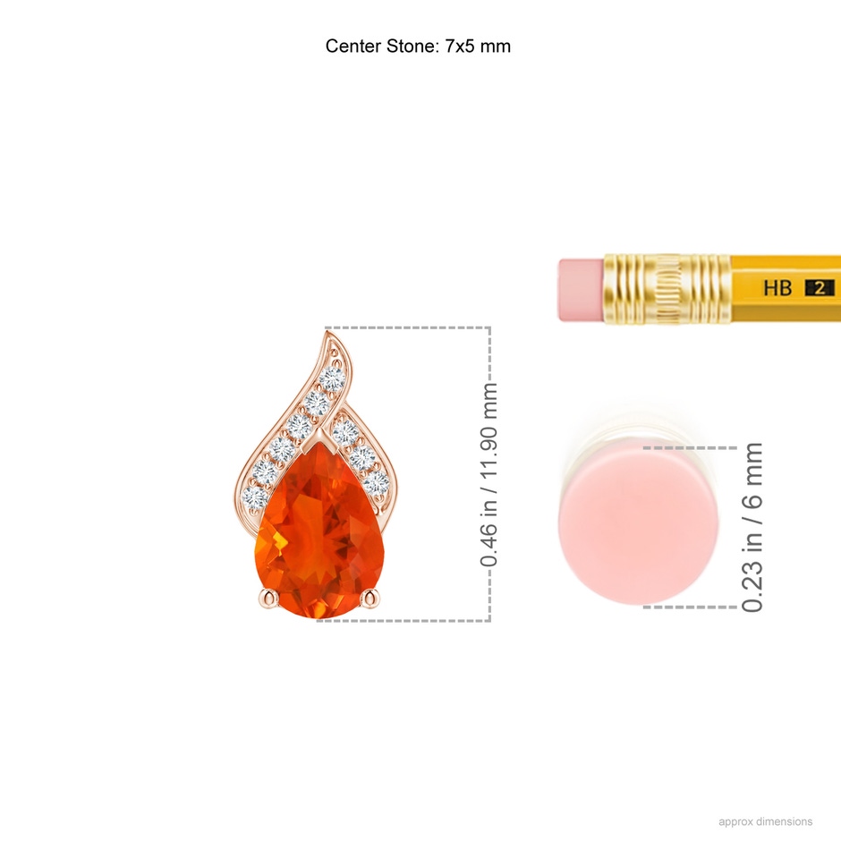 7x5mm AAA Solitaire Pear-Shaped Fire Opal Flame Pendant in Rose Gold ruler