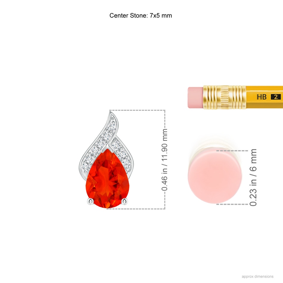 7x5mm AAAA Solitaire Pear-Shaped Fire Opal Flame Pendant in White Gold ruler