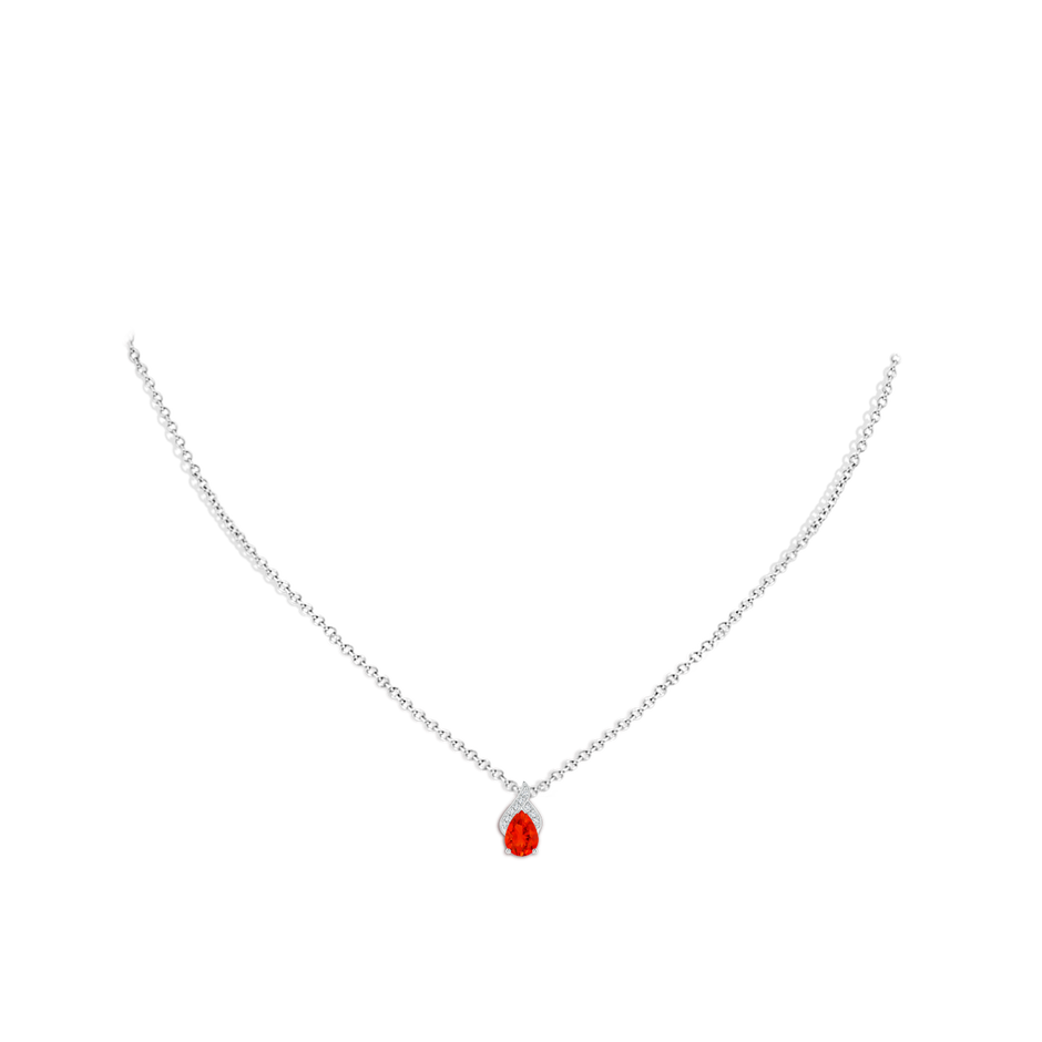 7x5mm AAAA Solitaire Pear-Shaped Fire Opal Flame Pendant in White Gold body-neck