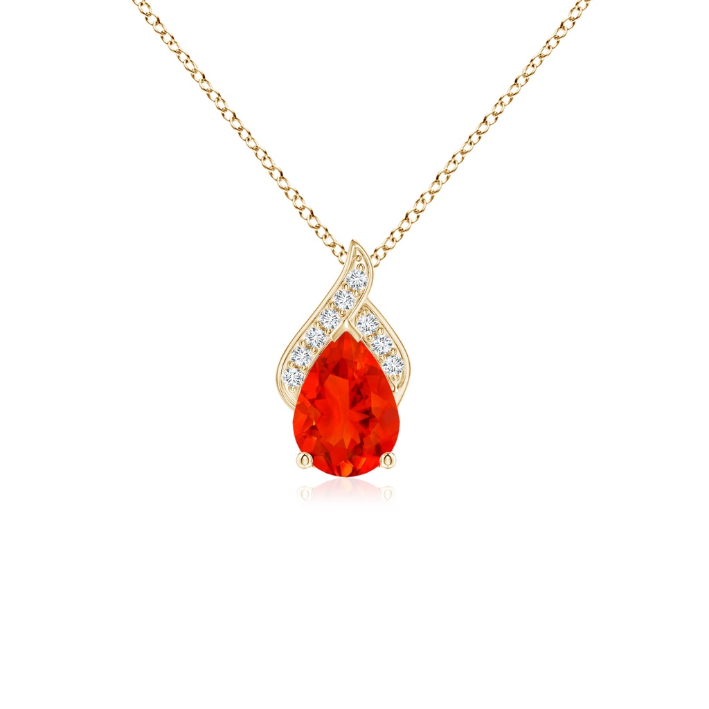 7x5mm AAAA Solitaire Pear-Shaped Fire Opal Flame Pendant in Yellow Gold