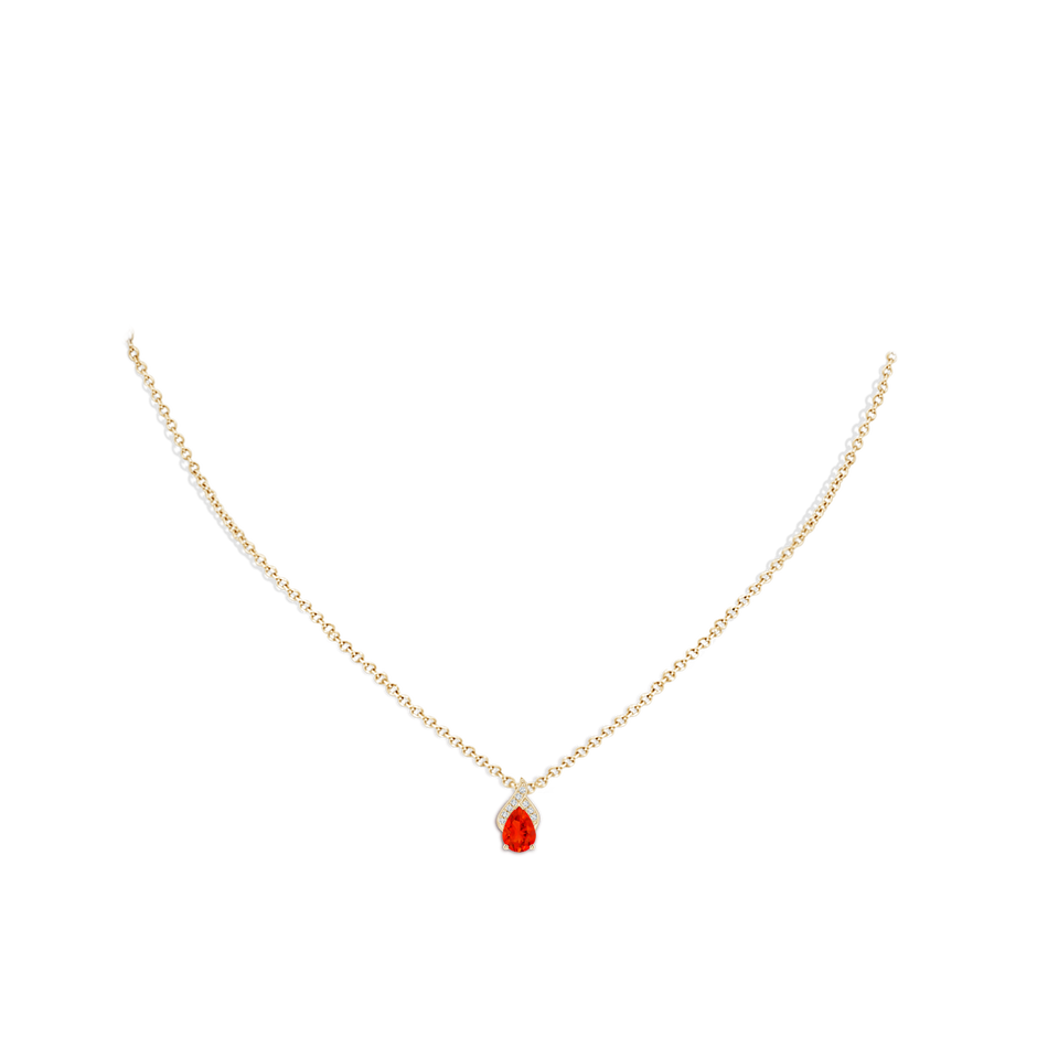 7x5mm AAAA Solitaire Pear-Shaped Fire Opal Flame Pendant in Yellow Gold body-neck