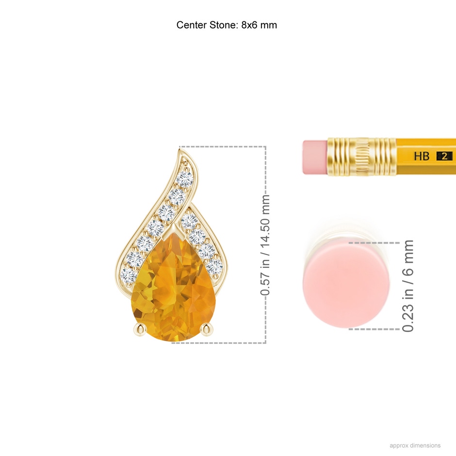8x6mm A Solitaire Pear-Shaped Fire Opal Flame Pendant in Yellow Gold ruler