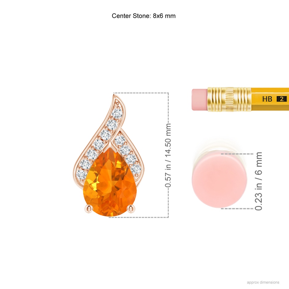 8x6mm AA Solitaire Pear-Shaped Fire Opal Flame Pendant in Rose Gold ruler