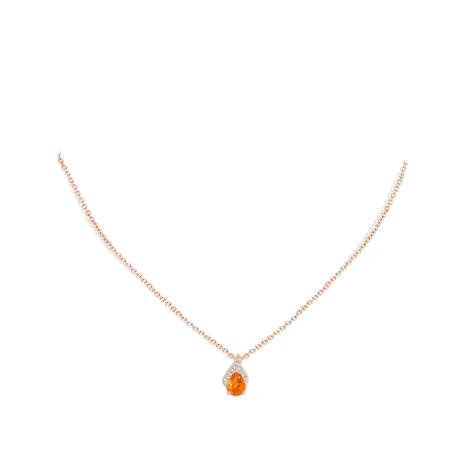 8x6mm AA Solitaire Pear-Shaped Fire Opal Flame Pendant in Rose Gold body-neck