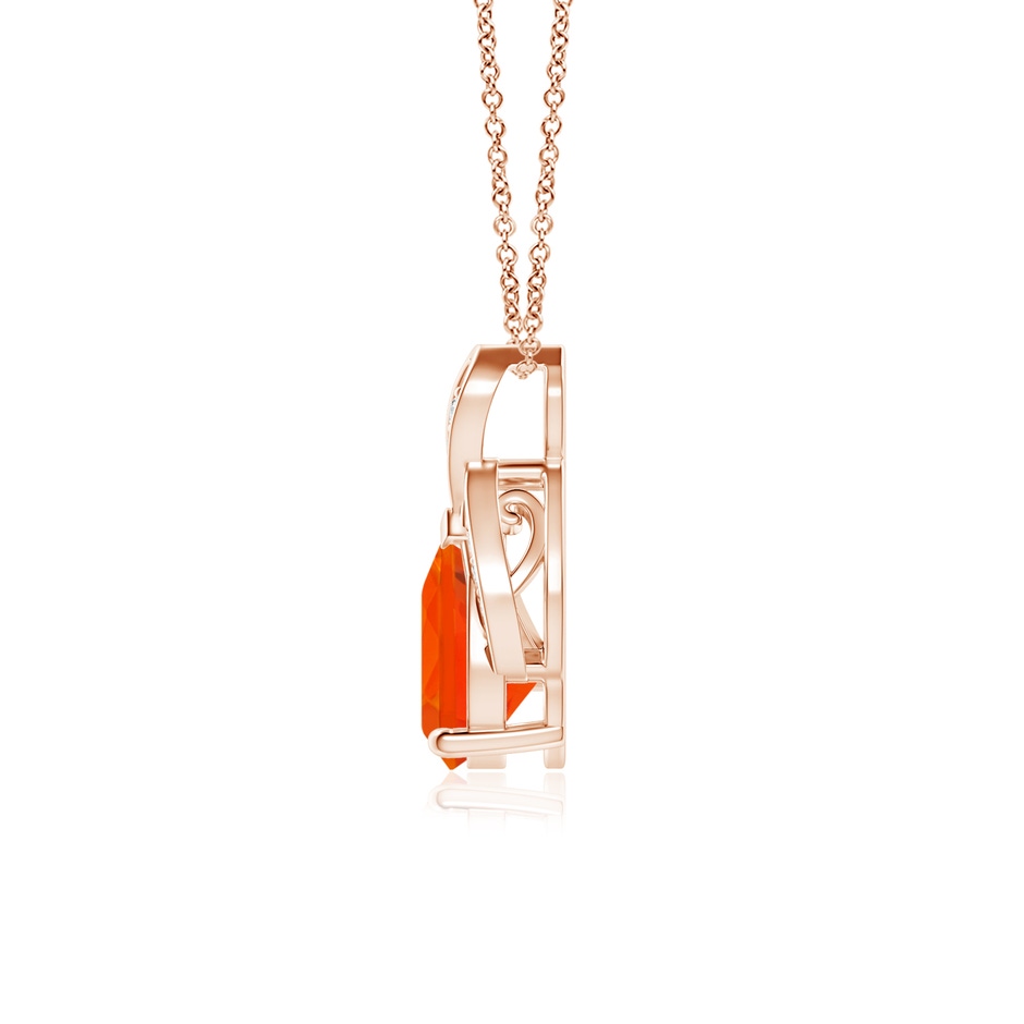8x6mm AAA Solitaire Pear-Shaped Fire Opal Flame Pendant in Rose Gold side-1