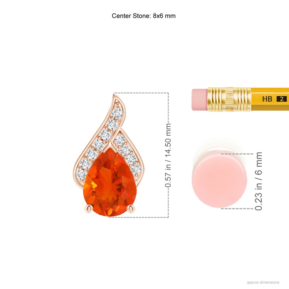 8x6mm AAA Solitaire Pear-Shaped Fire Opal Flame Pendant in Rose Gold ruler
