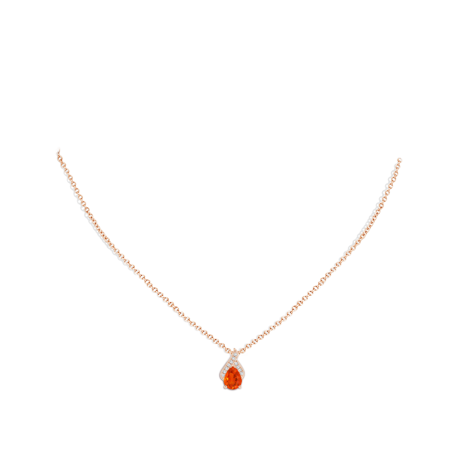 8x6mm AAA Solitaire Pear-Shaped Fire Opal Flame Pendant in Rose Gold body-neck