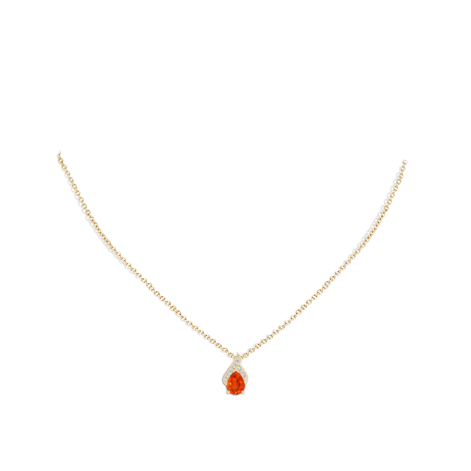 8x6mm AAA Solitaire Pear-Shaped Fire Opal Flame Pendant in Yellow Gold body-neck