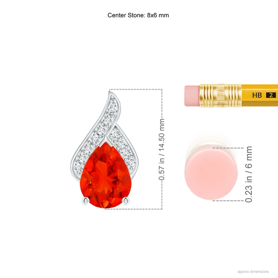 8x6mm AAAA Solitaire Pear-Shaped Fire Opal Flame Pendant in P950 Platinum ruler