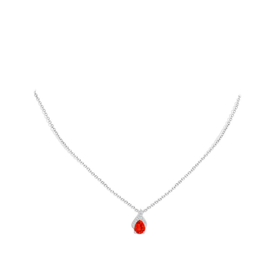 8x6mm AAAA Solitaire Pear-Shaped Fire Opal Flame Pendant in P950 Platinum body-neck