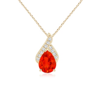 8x6mm AAAA Solitaire Pear-Shaped Fire Opal Flame Pendant in Yellow Gold
