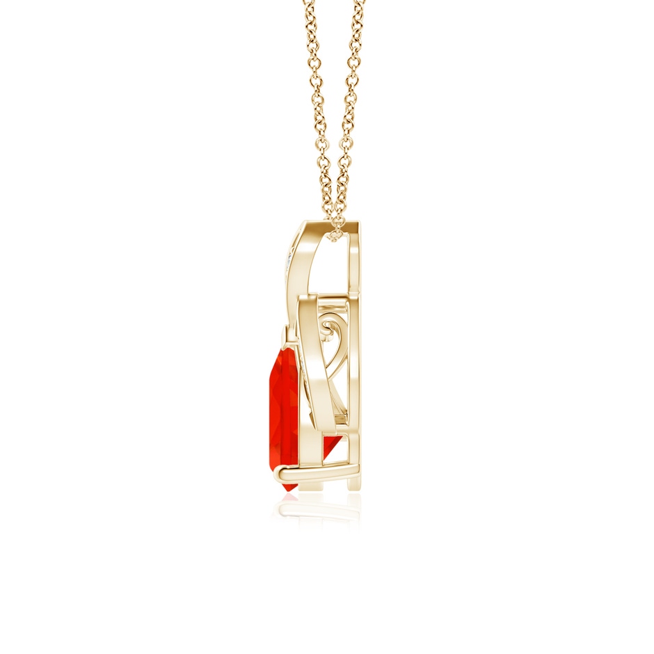 8x6mm AAAA Solitaire Pear-Shaped Fire Opal Flame Pendant in Yellow Gold side-1