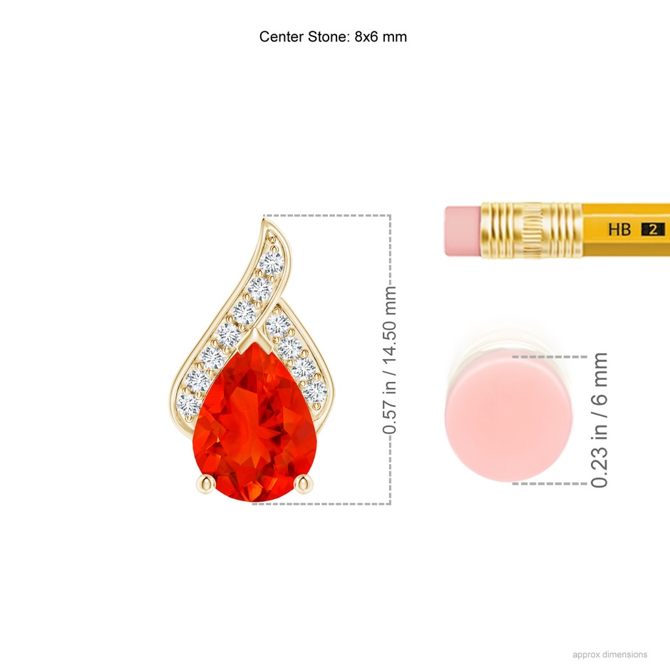 8x6mm AAAA Solitaire Pear-Shaped Fire Opal Flame Pendant in Yellow Gold ruler