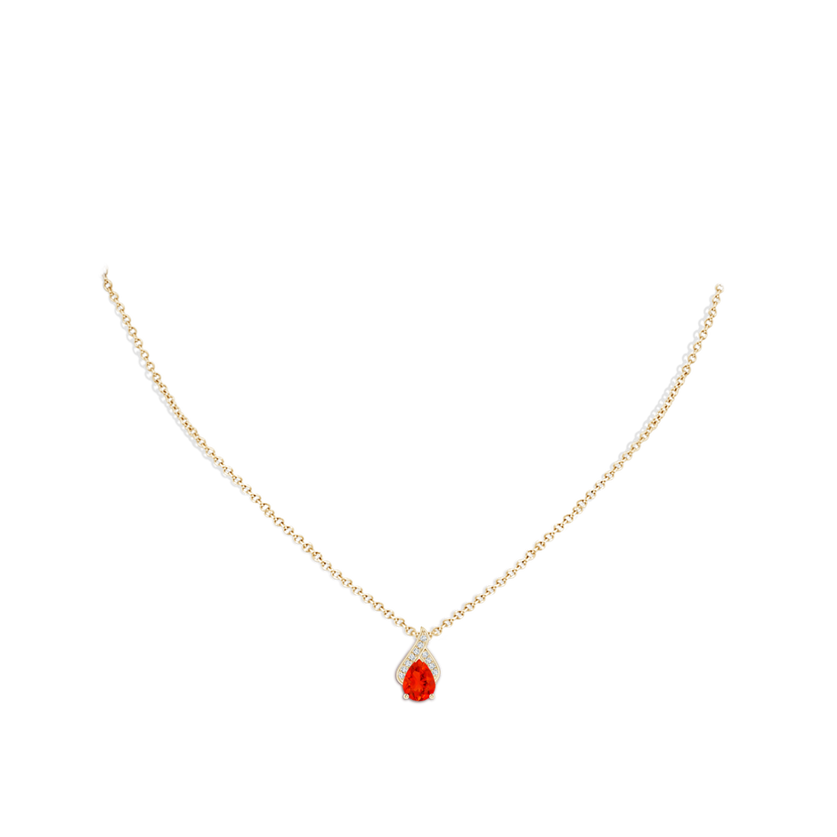 8x6mm AAAA Solitaire Pear-Shaped Fire Opal Flame Pendant in Yellow Gold body-neck