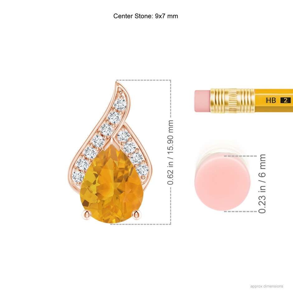 9x7mm A Solitaire Pear-Shaped Fire Opal Flame Pendant in Rose Gold ruler