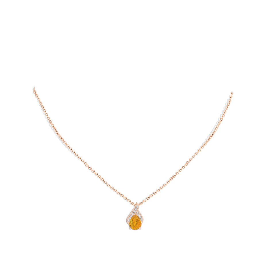 9x7mm A Solitaire Pear-Shaped Fire Opal Flame Pendant in Rose Gold body-neck