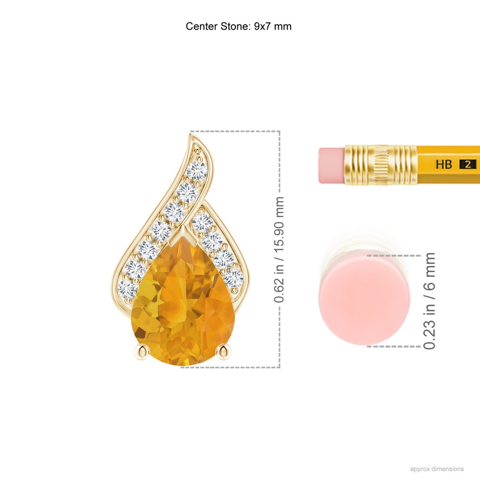9x7mm A Solitaire Pear-Shaped Fire Opal Flame Pendant in Yellow Gold ruler