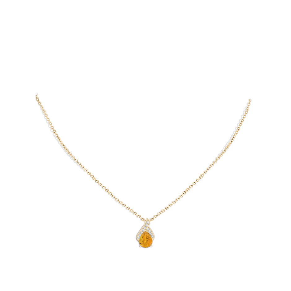 9x7mm A Solitaire Pear-Shaped Fire Opal Flame Pendant in Yellow Gold body-neck