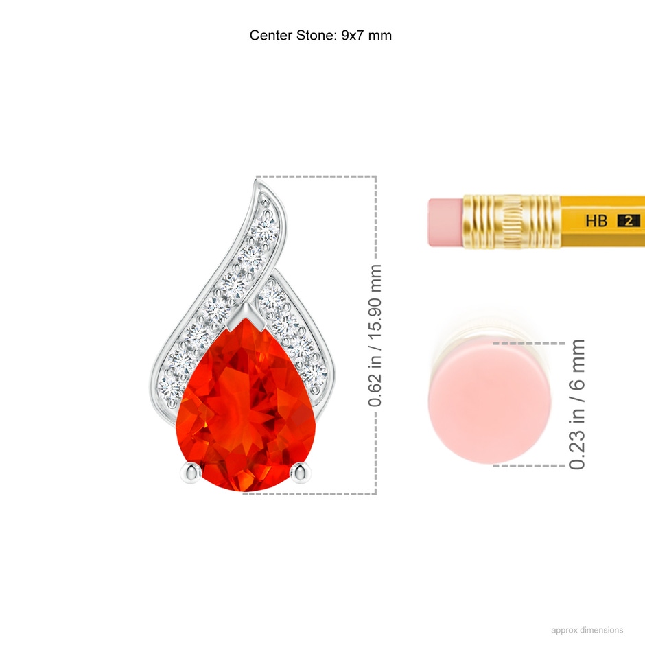 9x7mm AAAA Solitaire Pear-Shaped Fire Opal Flame Pendant in P950 Platinum ruler