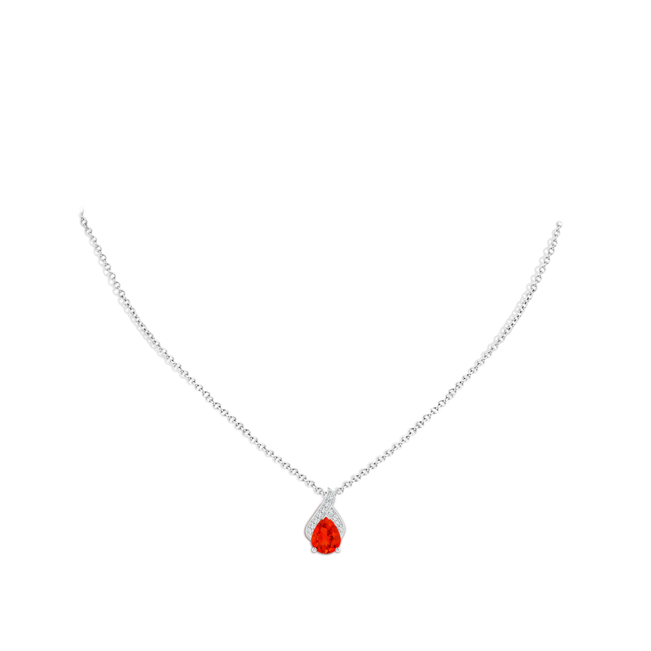 9x7mm AAAA Solitaire Pear-Shaped Fire Opal Flame Pendant in P950 Platinum body-neck