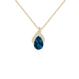 6x4mm AAA Solitaire Pear-Shaped London Blue Topaz Flame Pendant in Yellow Gold