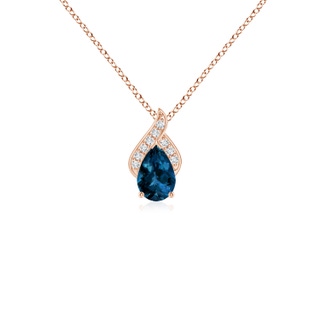 6x4mm AAAA Solitaire Pear-Shaped London Blue Topaz Flame Pendant in Rose Gold