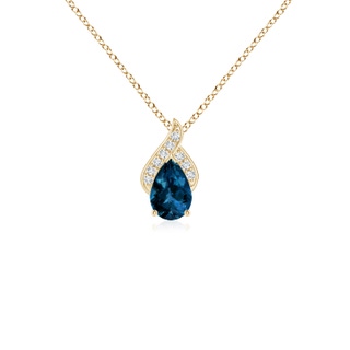 6x4mm AAAA Solitaire Pear-Shaped London Blue Topaz Flame Pendant in Yellow Gold