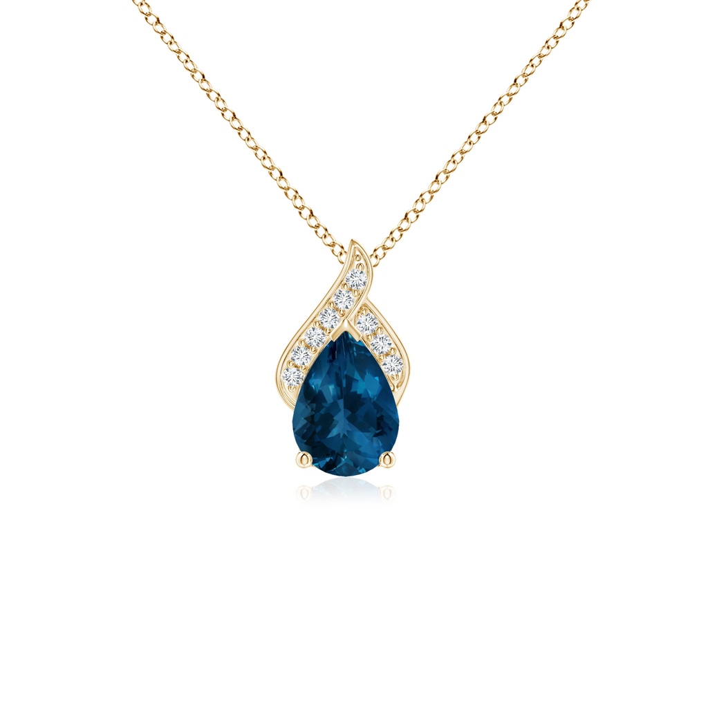 7x5mm AAA Solitaire Pear-Shaped London Blue Topaz Flame Pendant in Yellow Gold