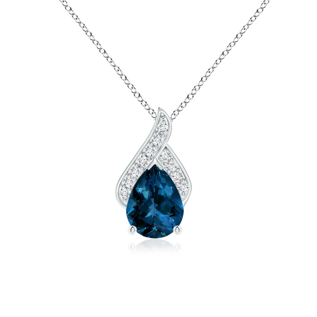 8x6mm AAAA Solitaire Pear-Shaped London Blue Topaz Flame Pendant in White Gold