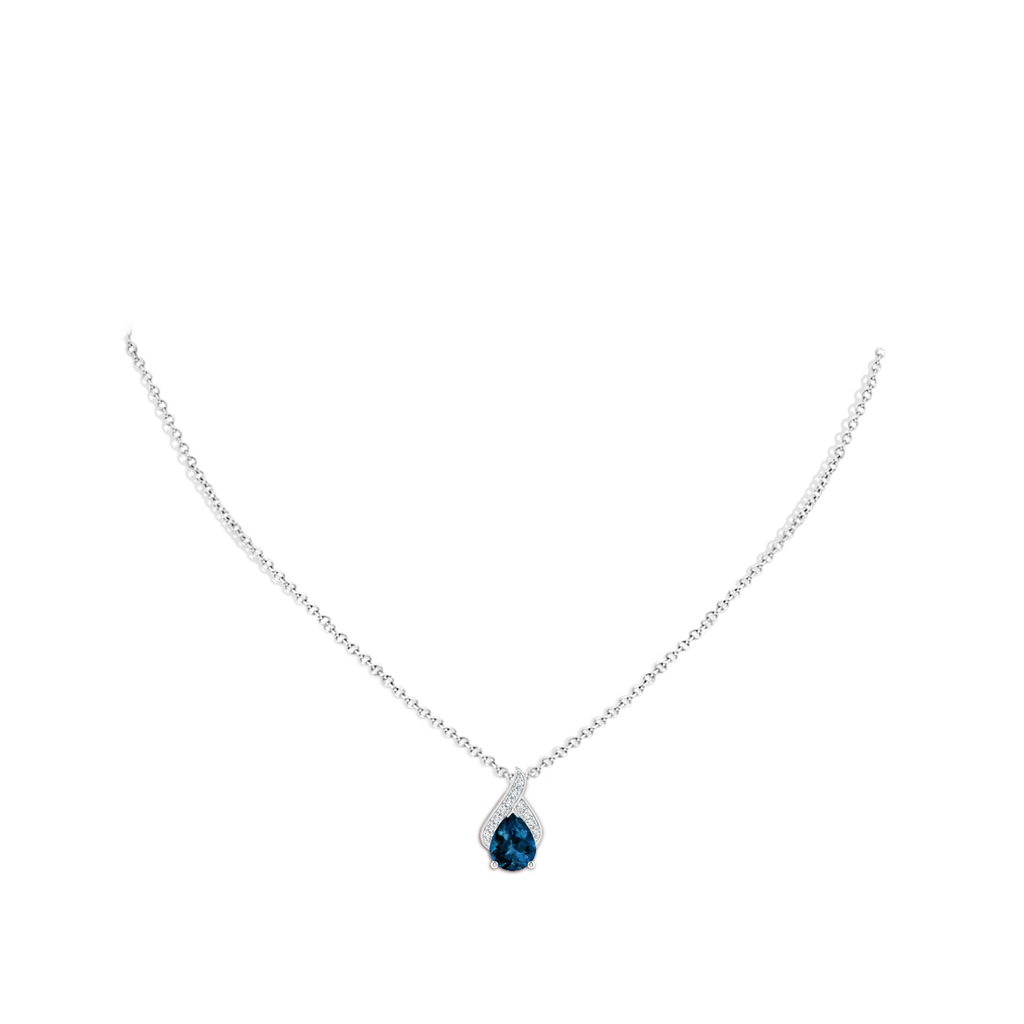 9x7mm AAAA Solitaire Pear-Shaped London Blue Topaz Flame Pendant in P950 Platinum Body-Neck