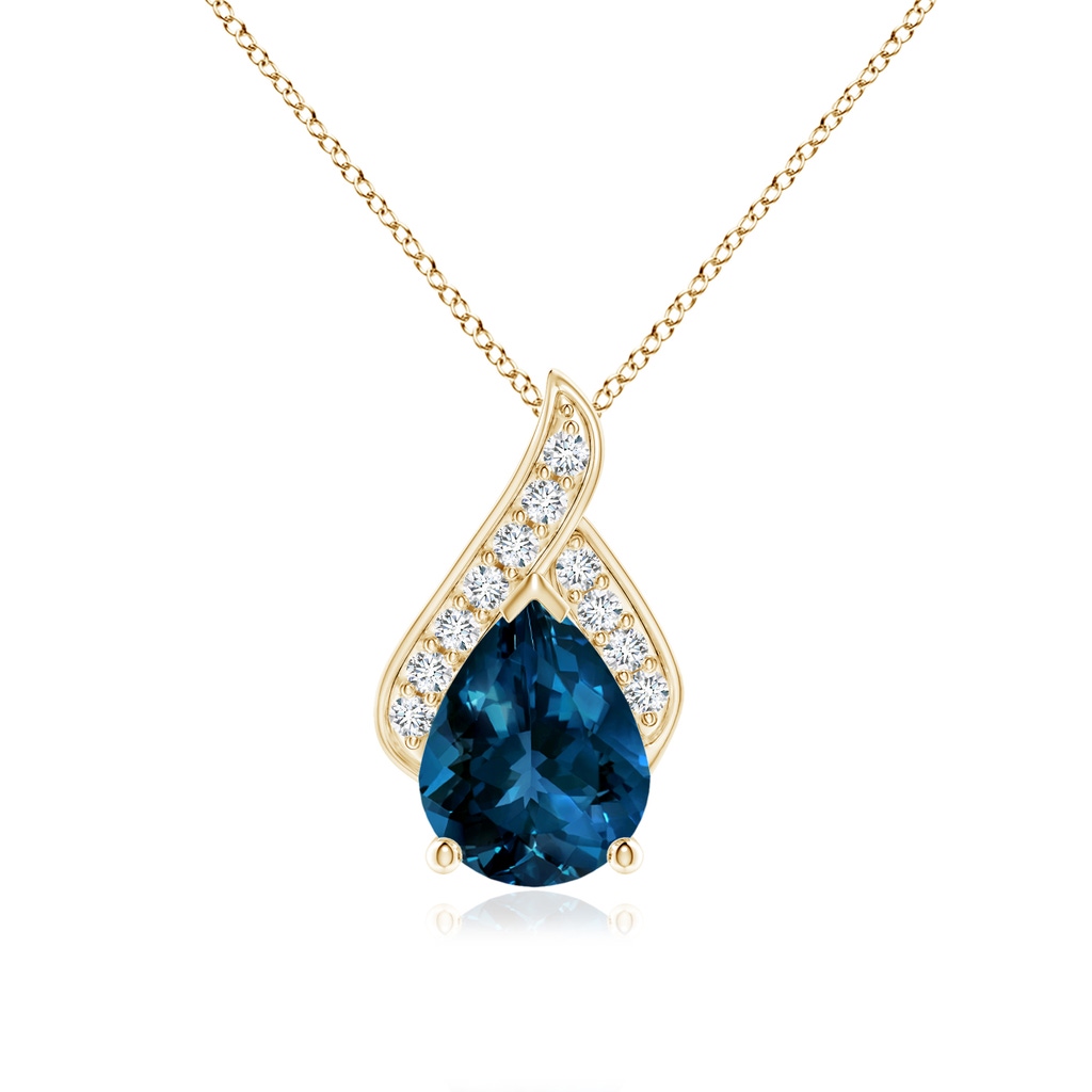 9x7mm AAAA Solitaire Pear-Shaped London Blue Topaz Flame Pendant in Yellow Gold