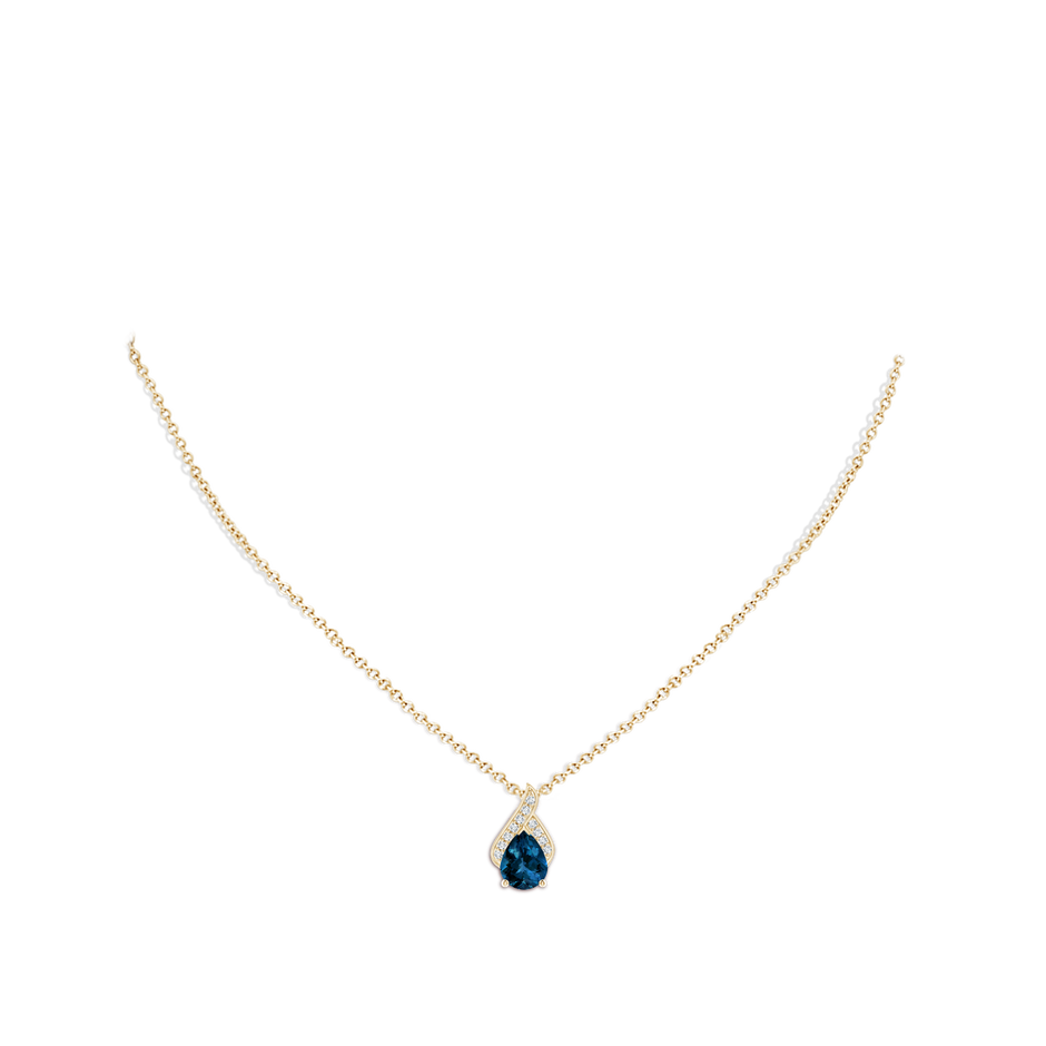 9x7mm AAAA Solitaire Pear-Shaped London Blue Topaz Flame Pendant in Yellow Gold body-neck