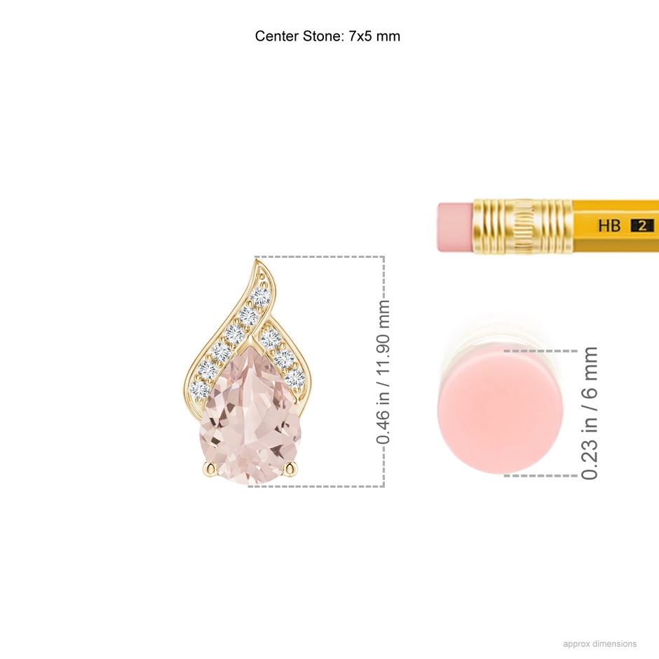 7x5mm AA Solitaire Pear-Shaped Morganite Flame Pendant in Yellow Gold ruler
