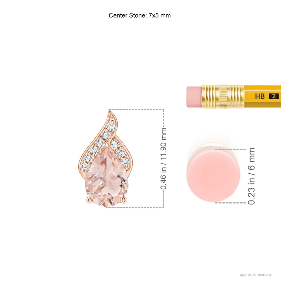 7x5mm AAA Solitaire Pear-Shaped Morganite Flame Pendant in Rose Gold ruler