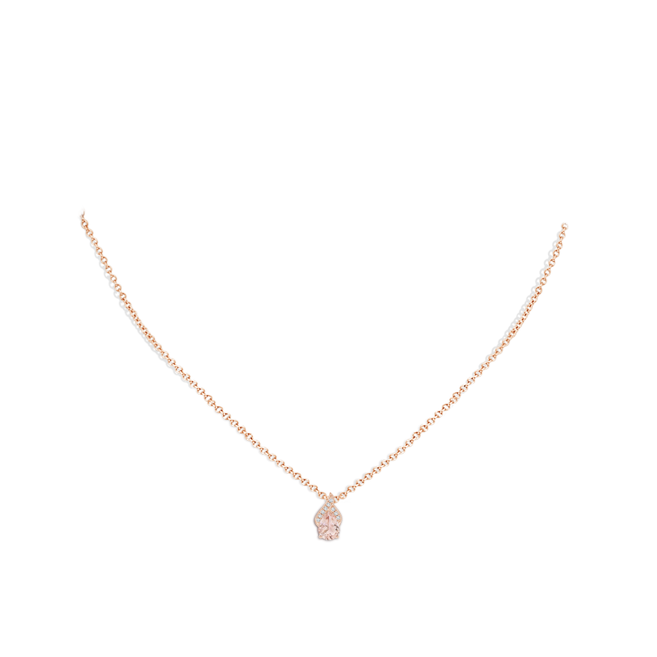 7x5mm AAA Solitaire Pear-Shaped Morganite Flame Pendant in Rose Gold body-neck