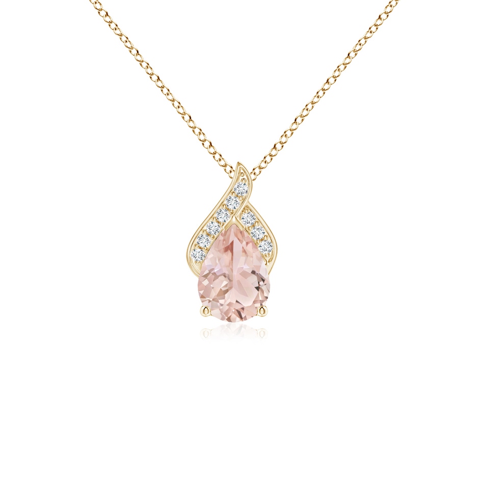7x5mm AAA Solitaire Pear-Shaped Morganite Flame Pendant in Yellow Gold 