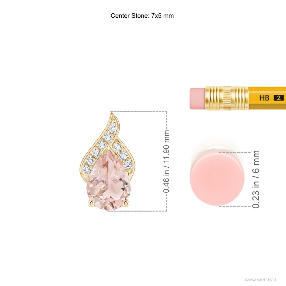 7x5mm AAA Solitaire Pear-Shaped Morganite Flame Pendant in Yellow Gold ruler